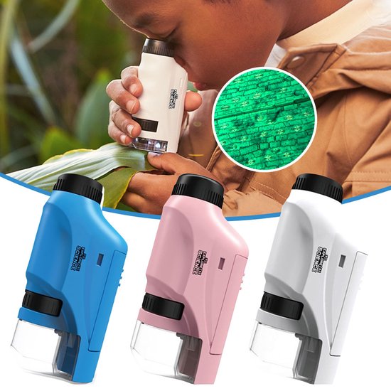 Draagbare microscoop set voor kinderen, 60x-120x vergroting, ontworpen voor educatief speelplezier en wetenschap.