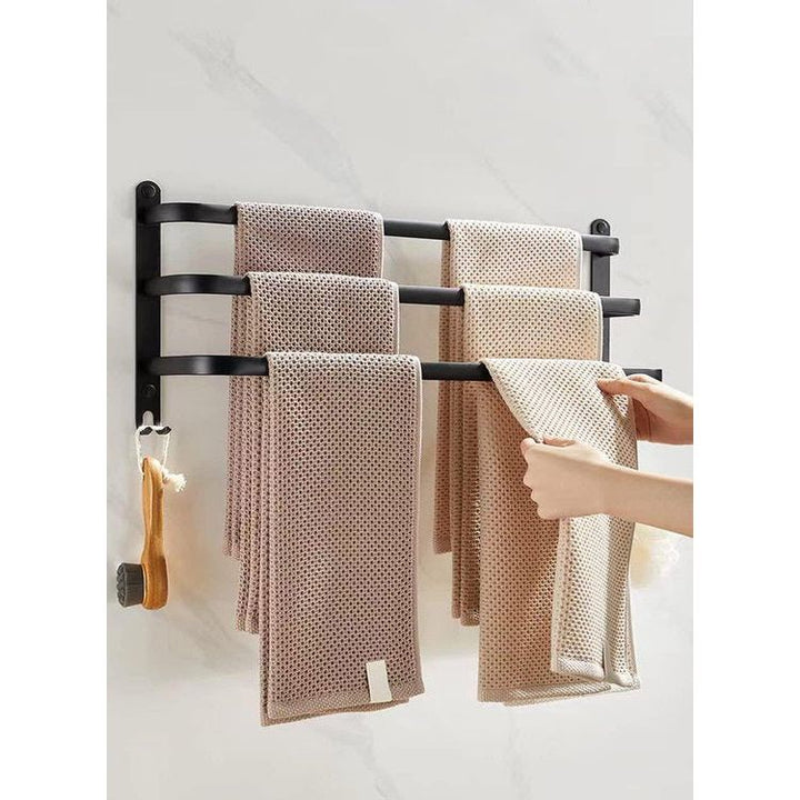Mat zwart 80 cm handdoekrek, perfect badkamer accessoire. Muurbevestiging zonder boren, duurzaam en stijlvol.