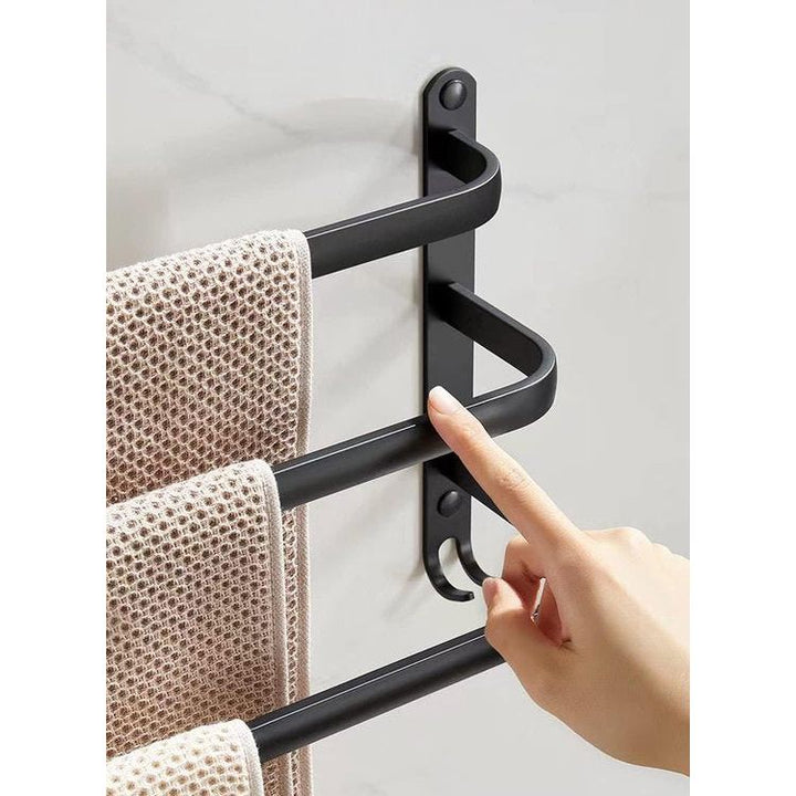 Slank 80 cm zwart handdoekstang wandrek voor badkamer. Zelfklevende installatie; geen boorgaten vereist.