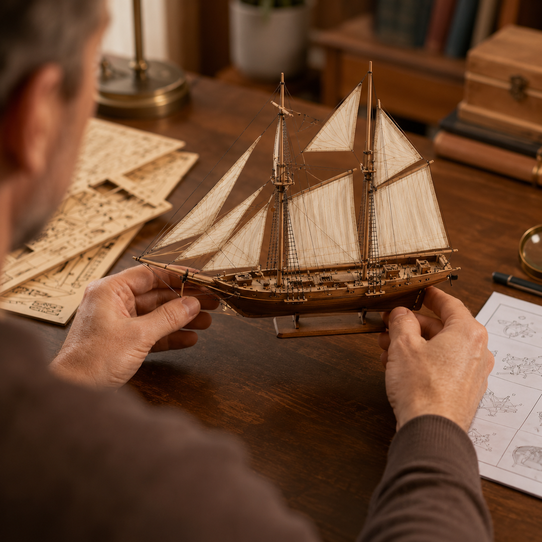 Duurzaam houten zeilschip 3D puzzel. Hoogwaardige modelbouwset voor urenlang bouwplezier en ontspanning.