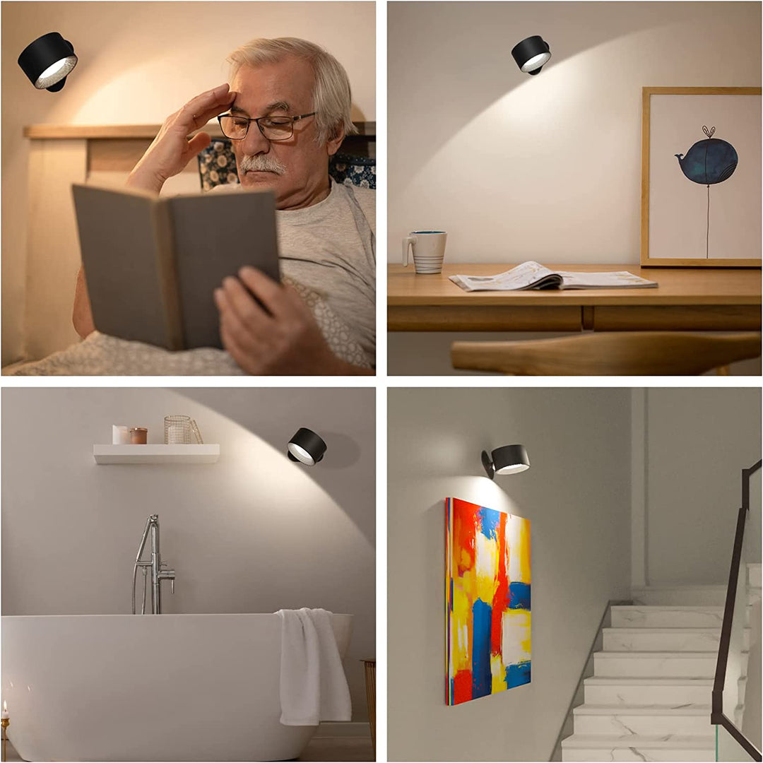 Draadloze LED muurlamp zonder kabels, 360° draaibaar. Eenvoudig oplaadbaar, voor sfeervolle en flexibele verlichting in huis.
