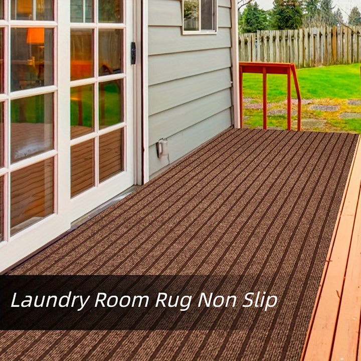 Functionele antislip wasbare loper voor entree, duurzaam polyester, modern gestreept design.
