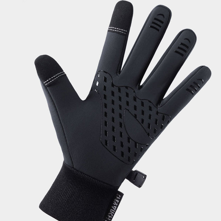 Zwarte verwarmbare winterhandschoenen voor skiën en wandelen, waterdicht, winddicht en met uitstekende grip.