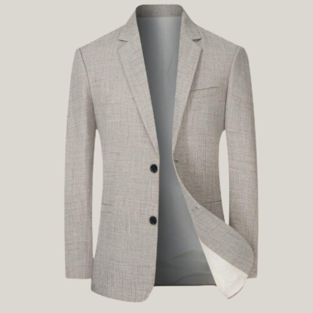 Elegante beige heren colbert. Slim-fit Italiaans design, perfect voor formele events en modebewuste mannen.