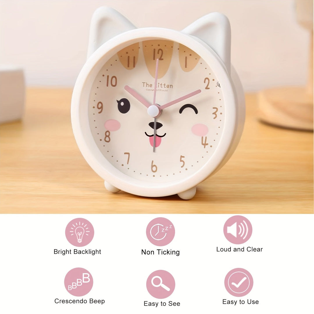 Schattige stille kinderwekker, BunnyTime design met nachtlampje. Perfect cadeau voor kinderen.