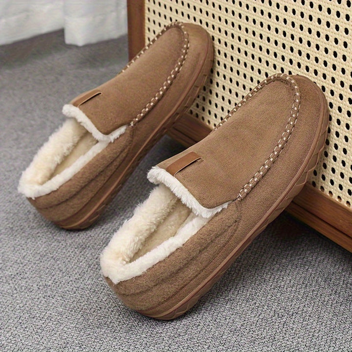 Heren pantoffels loafers, grijs, comfortabel voor thuis, warme slip-on binnenschoenen.