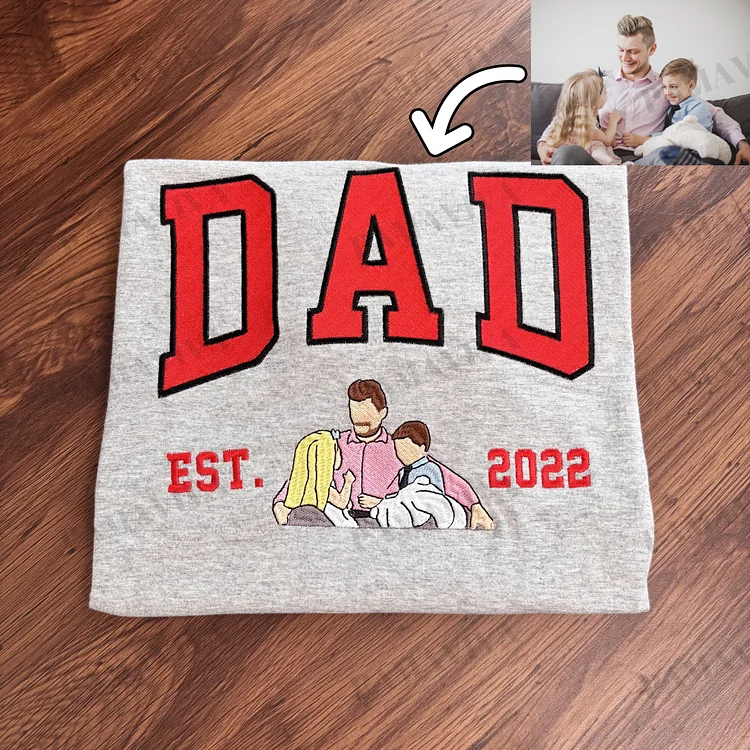 Gepersonaliseerde DadStitch unisex hoodie met geborduurde foto, uniek cadeau voor papa.