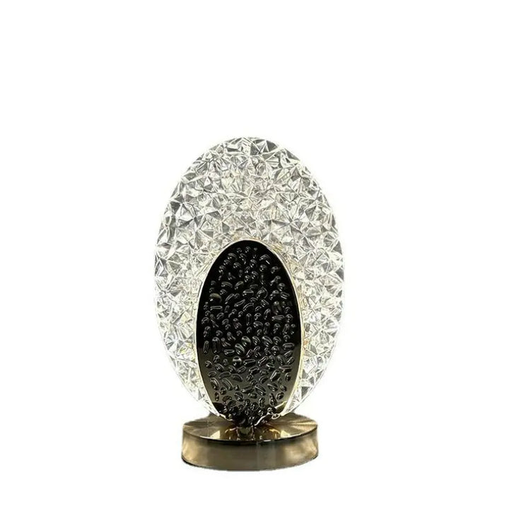 Oplaadbare draadloze tafellamp, 'PeacockLuxe', met uniek pauwen design. Geeft warm sfeerlicht.