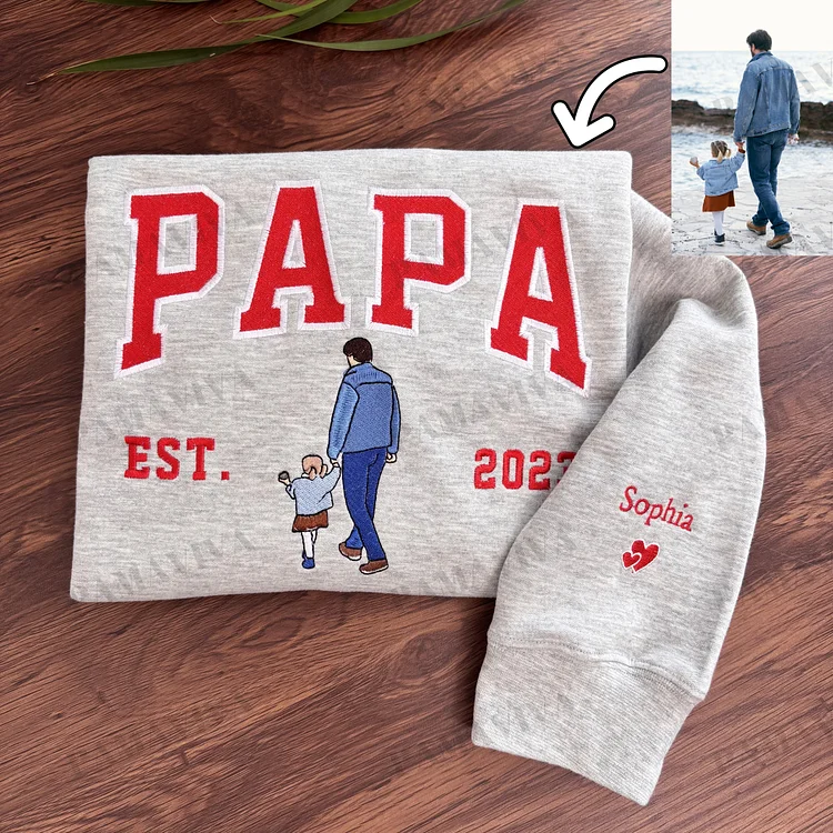 DadStitch hoodie met geborduurde foto als liefdevol en persoonlijk cadeau voor Vaderdag.