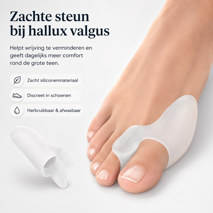 Voetverzorging: flexibele gel teenbeschermer voor hallux valgus, corrigerend en comfortabel.