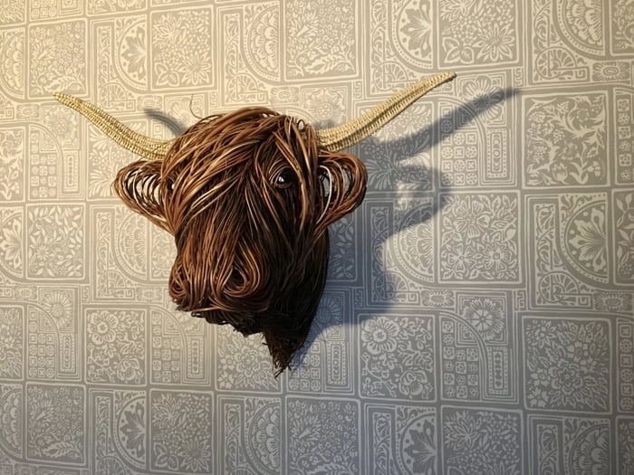 Unieke 'Bowie' koe wanddecoratie. Robuuste en karaktervolle muurkunst die past in elk landelijk interieur.