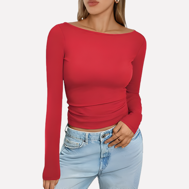 Comfortabele lange mouwen top met boothals voor vrouwen; perfect voor dagelijkse stijl en elegantie.