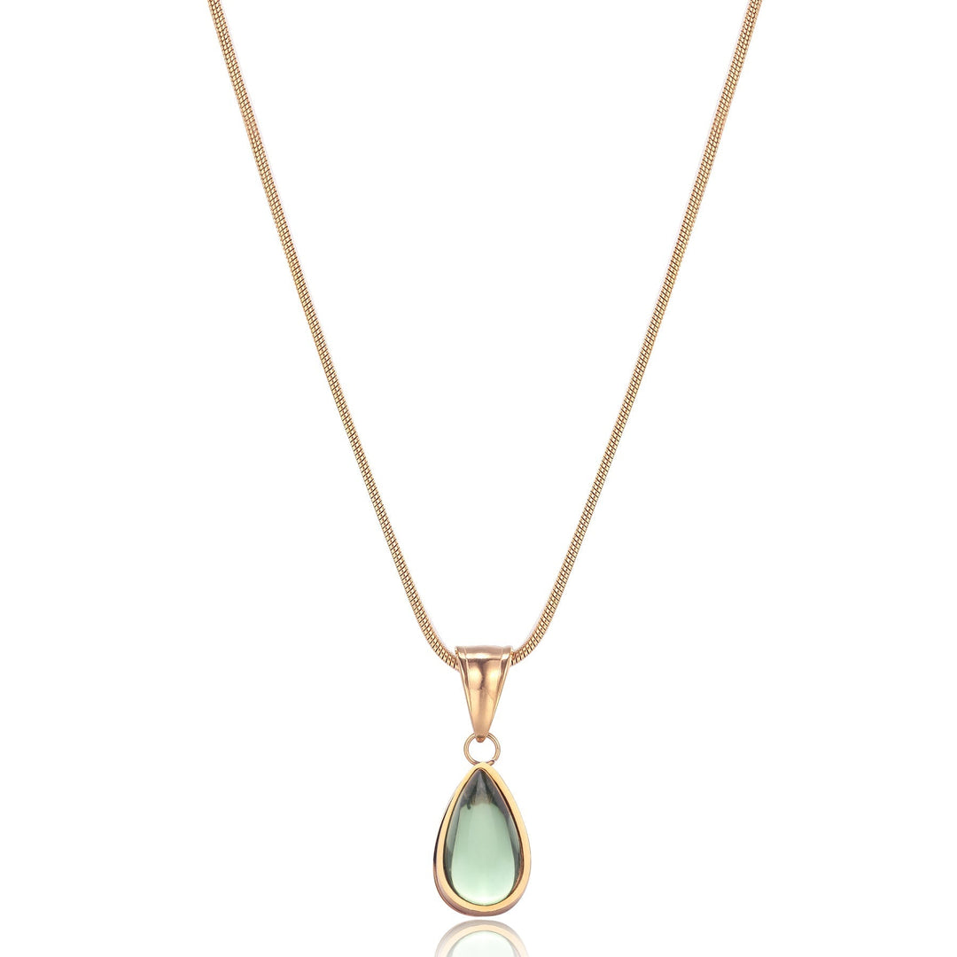 Elegante goudkleurige dames Elena Olive halsketting van roestvrij staal, waterbestendig sieraad voor dames.