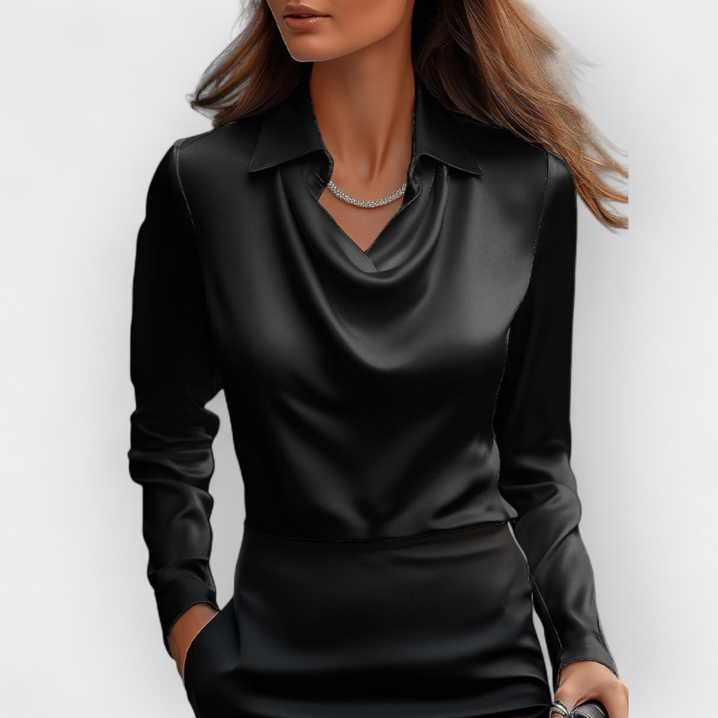 Chique damesblouse met watervalkraag, ideaal voor zakelijke kleding, avondkleding of een modieuze look.