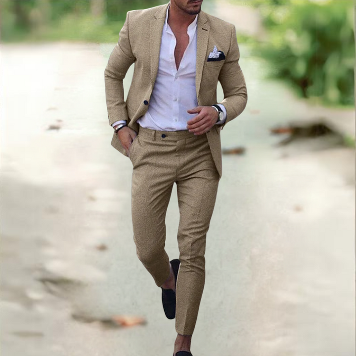 Zakelijk slim fit herenpak, tweedelig, perfect voor de kantooroutfit van de moderne professional.