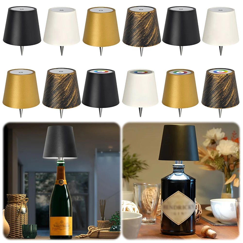 Oplaadbare LED fles tafellamp, dimbaar, perfect voor restaurant of bar sfeerverlichting.