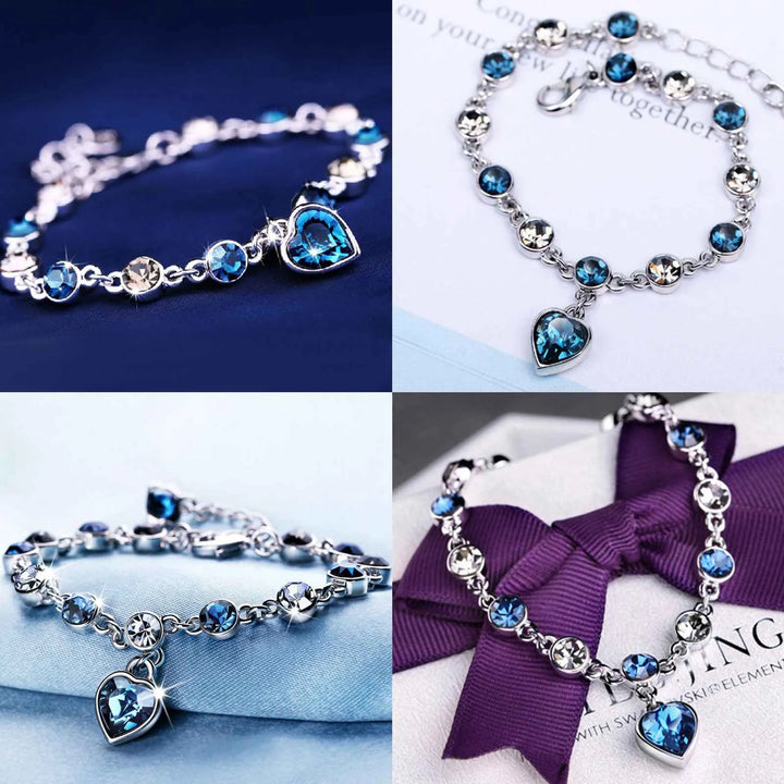 Dames sieraad: oceaanhart kristalarmband met levendige blauwe zirkonia hartbedel. Elegant geschenk voor vrouw.