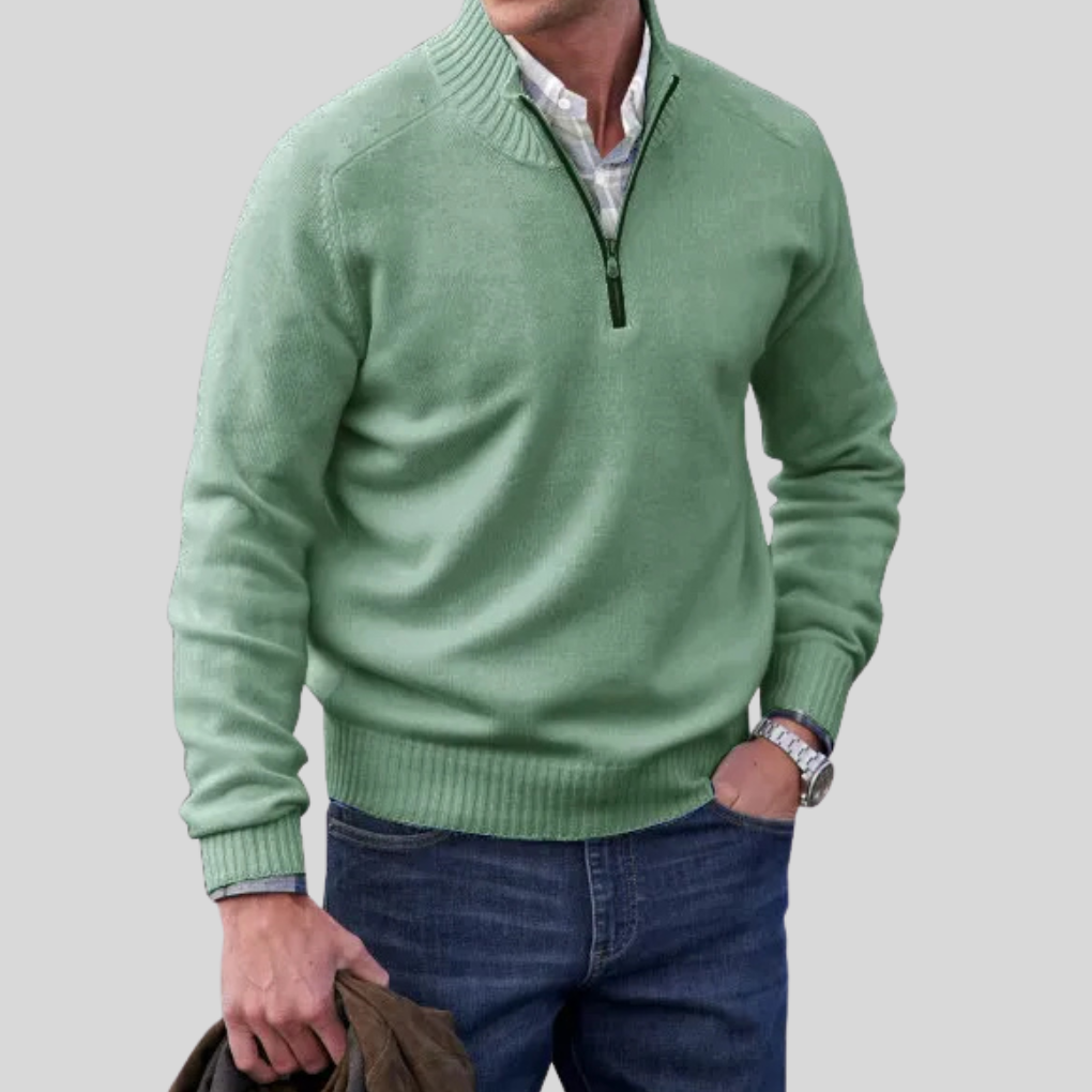Comfortabele gebreide herentrui met rits. Zachte stof, ideaal voor een stijlvolle en warme casual look.