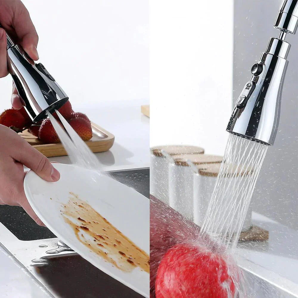 360 graden draaibare kraanadapter voor flexibele waterstraal in keuken en badkamer. Universeel en waterbesparend.