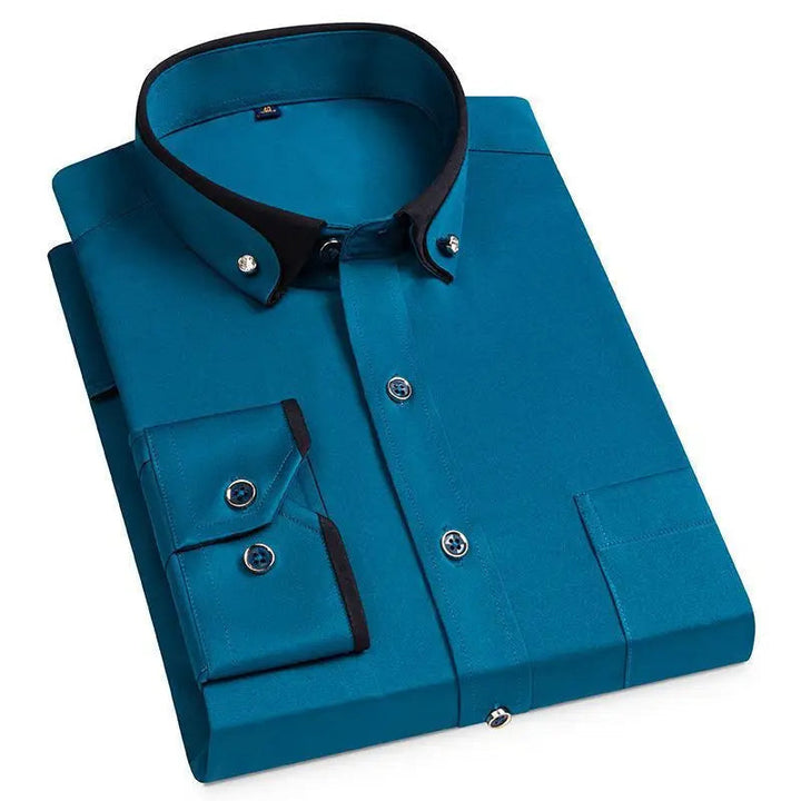 Zijaanzicht Hoymans slim fit stretch heren overhemd, strijkvrij en comfortabel voor kantoor en zakelijke gelegenheden.