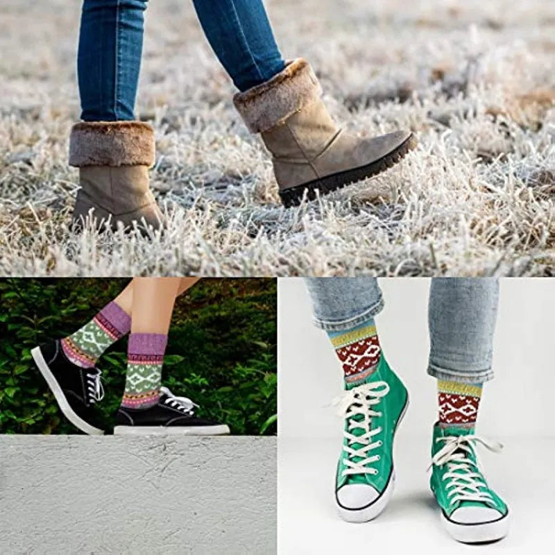 Warme dames sokken met winterse accenten, ontworpen voor comfort en trendy voetmode.