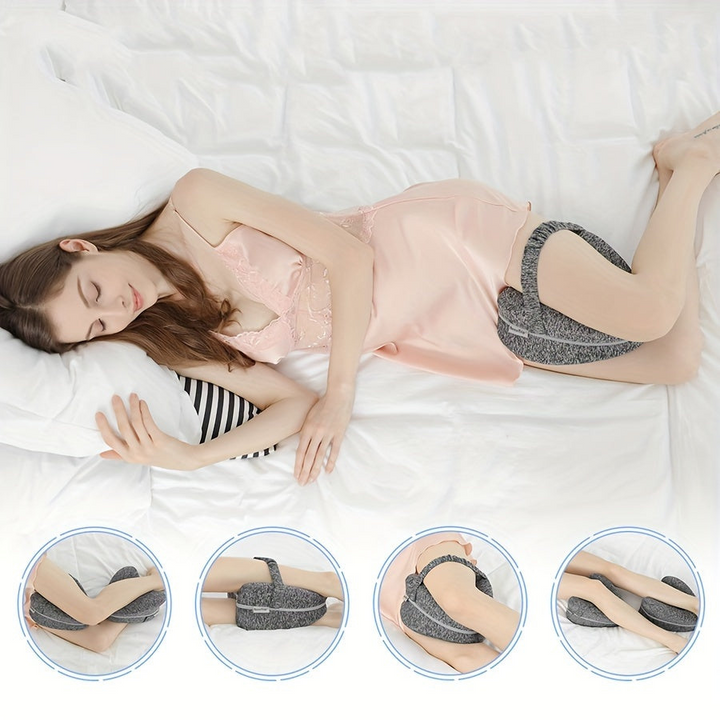 Wasbaar ergonomisch kniekussen met ademend memory foam. Biedt langdurig slaapcomfort en goede ondersteuning.