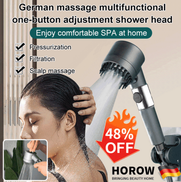 Geniet van een comfortabele douche met deze waterbesparende hogedruk douchekop met filtratie voor een zuivere straal.
