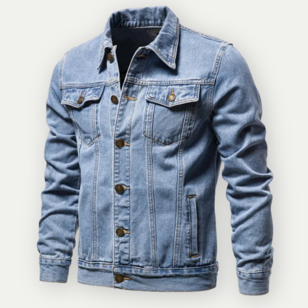 Zwart heren denim truckerjack, ideaal als veelzijdige casual jas. Comfortabele bovenkleding voor elk seizoen.