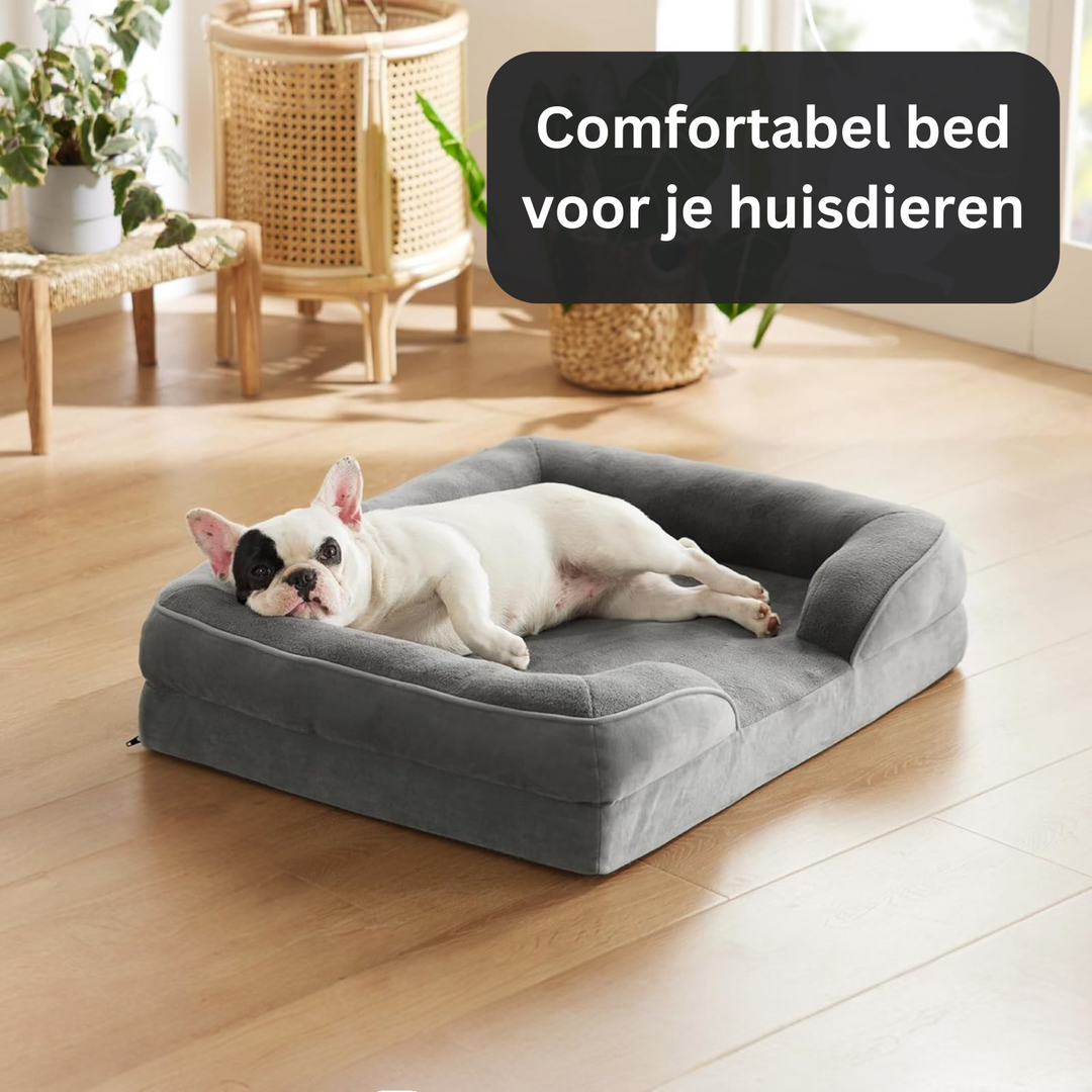 Luxueus pluche hondenbed van traagschuim voor maximaal comfort, ideaal voor honden met gewrichtsproblemen.