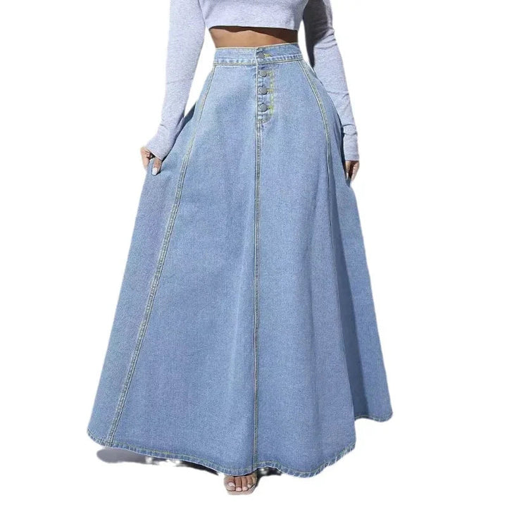 Modieuze lange damesrok in A-lijn denim, hoge taille voor een elegante en slanke look.