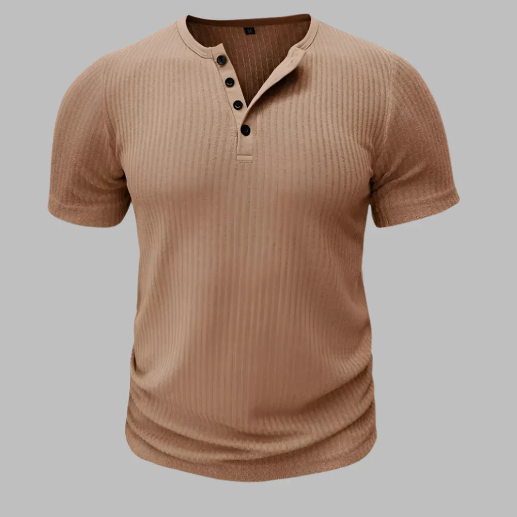 Sportief heren muscle-fit T-shirt met Henley-kraag, korte mouwen, modieus en comfortabel voor elke casual gelegenheid.