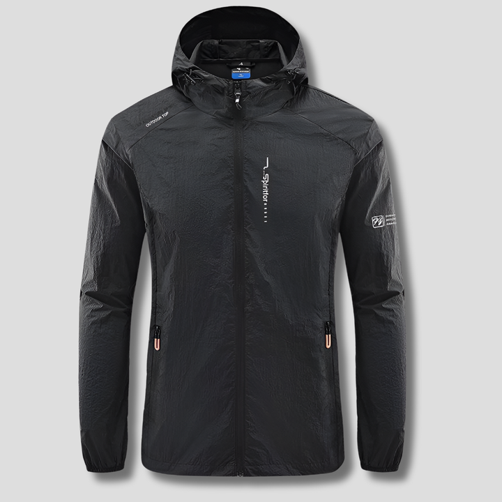 Sportieve ultralichte heren jas met capuchon. Wind- en zonbestendige buitenkleding, compact voor lente- & herfstweer.