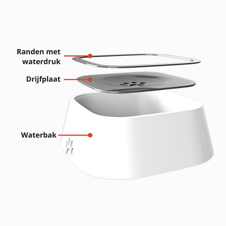 Compacte reis waterbak voor huisdieren, morsvrij en spatvast, perfect voor onderweg met hond of kat.