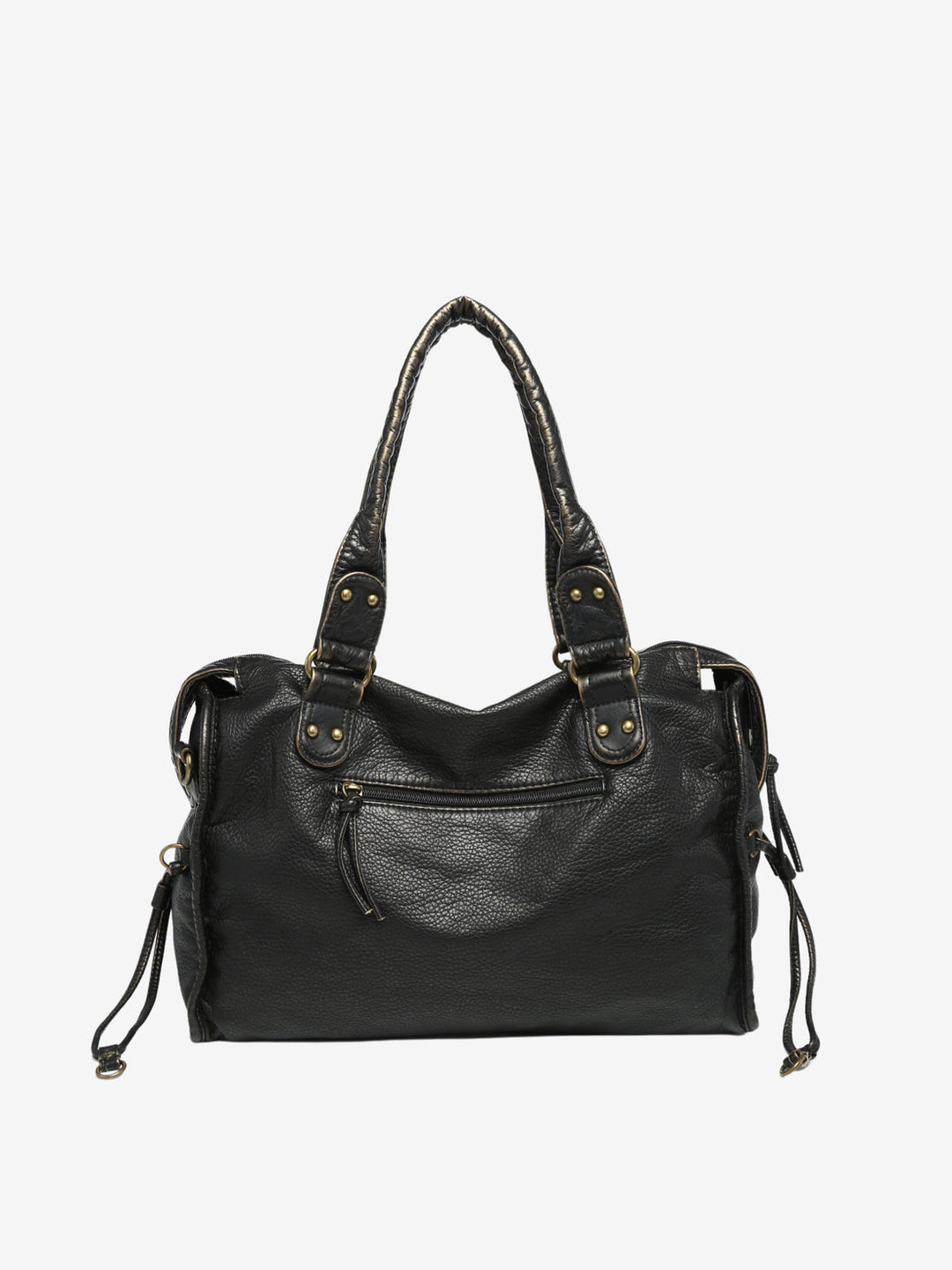 Dames schoudertas in zwart veganistisch leer, elegant gedragen als crossbody. Praktisch en modieus.