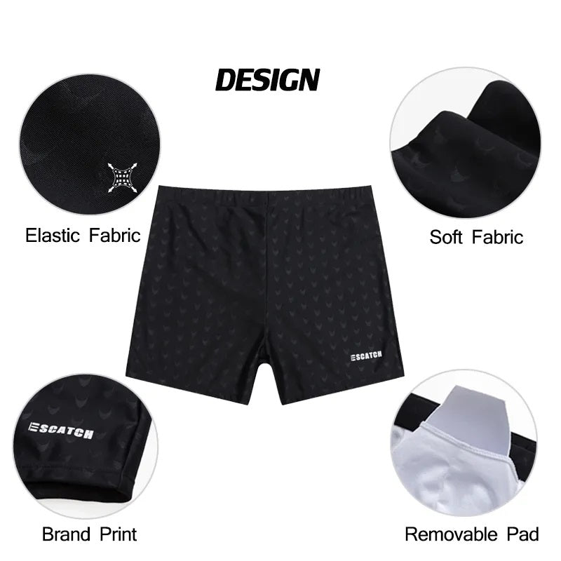 Groene heren zwemshort met geometrische print, casual strandkleding voor een zomerse stijl.