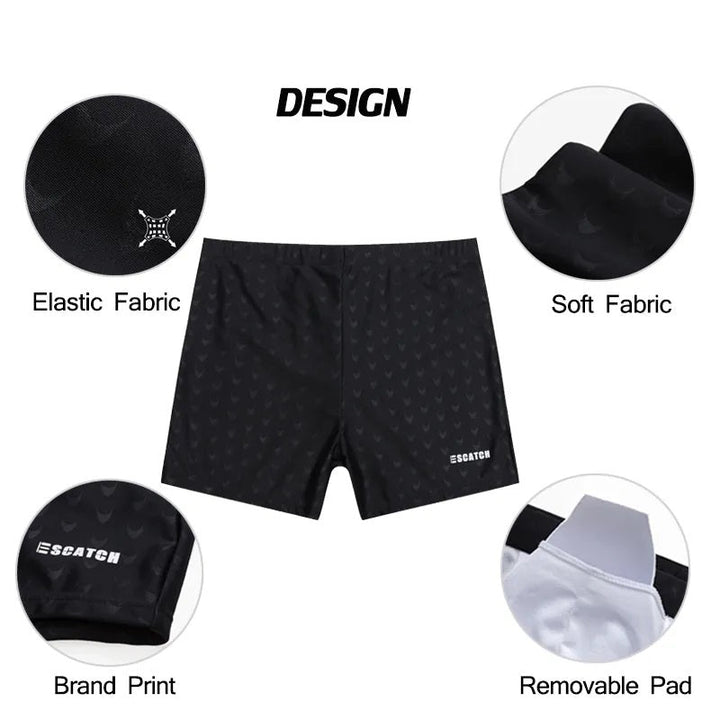 Groene heren zwemshort met geometrische print, casual strandkleding voor een zomerse stijl.