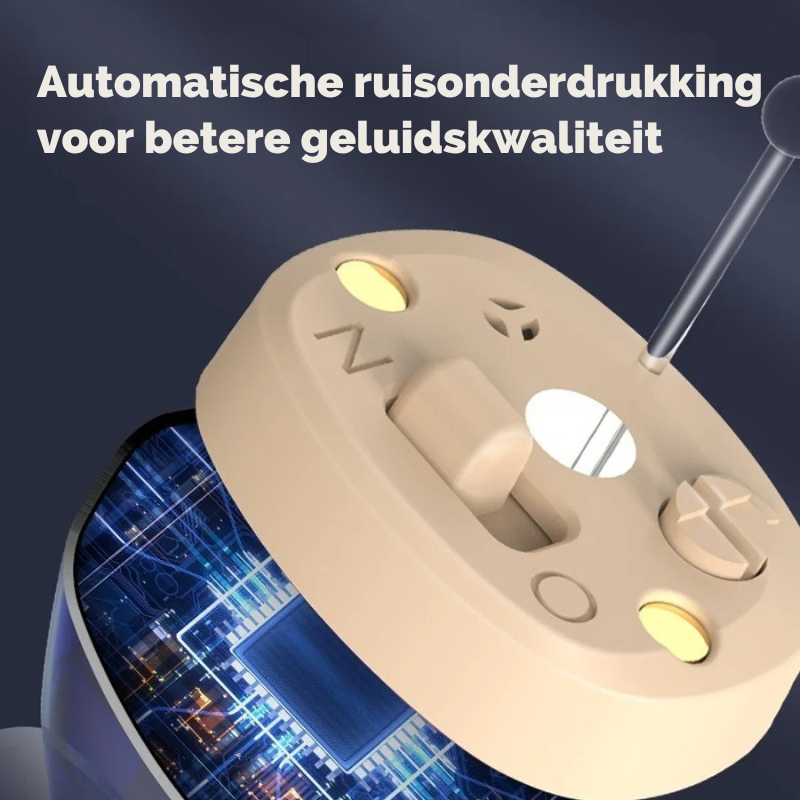 Geavanceerd onzichtbaar hoortoestel. Oplaadbaar in-ear gehoorapparaat met superieure geluidsversterking, voor een heldere hoorzitting.