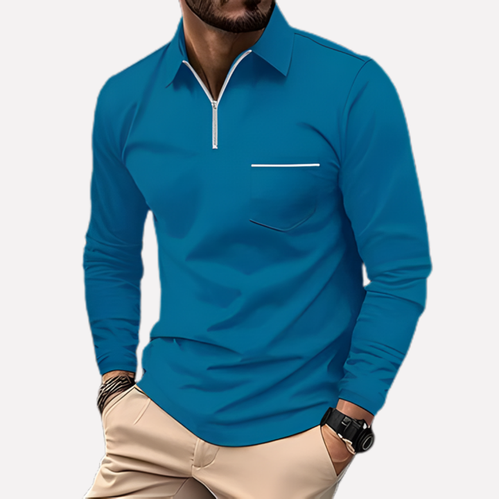 Heren poloshirt met lange mouwen en praktische borstzak, comfortabel en veelzijdig.