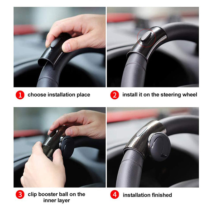 Detail van de robuuste 360° stuurhulpknop. Ontworpen voor duurzaamheid en comfort in elke auto.