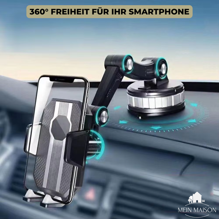 Verstelbare telefoonhouder met 360° rotatie en sterke zuignap, voor optimaal zicht in de auto.
