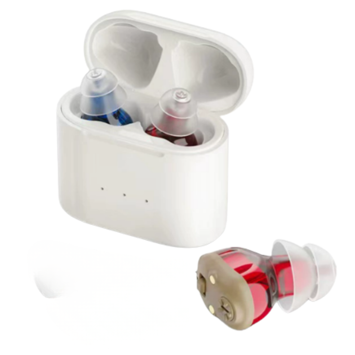 Onzichtbaar oplaadbaar hoortoestel, discreet en compact voor helder gehoor.