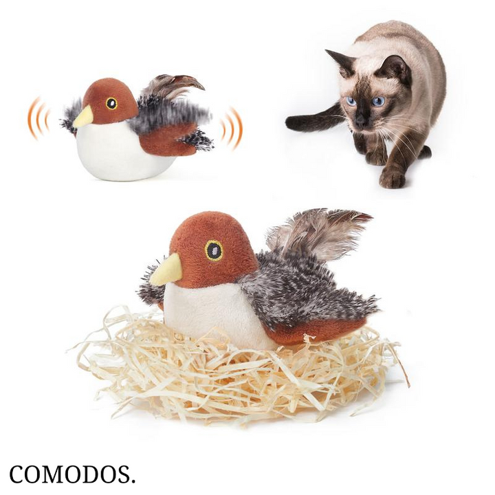Interactief vogel speelgoed voor katten; stimuleert jachtinstinct met bewegende veren en kattenkruid.