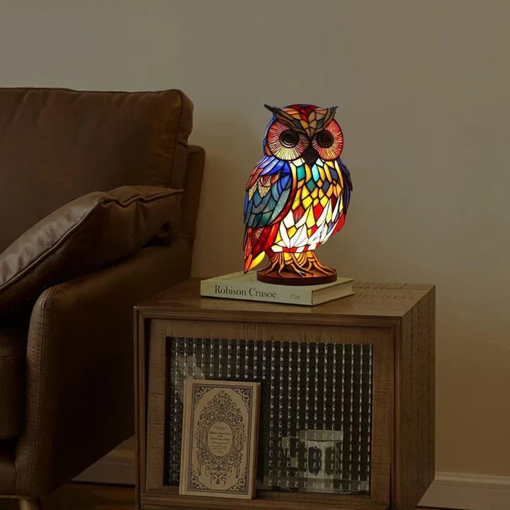 Stijlvolle uilenlamp, handgemaakt. Perfect als nachtlamp of decoratief item voor dierenliefhebbers.