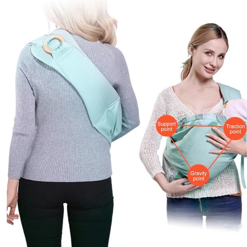 Katoenen babydrager met privacykap, perfect voor discrete borstvoeding en bescherming van de baby tegen prikkels.