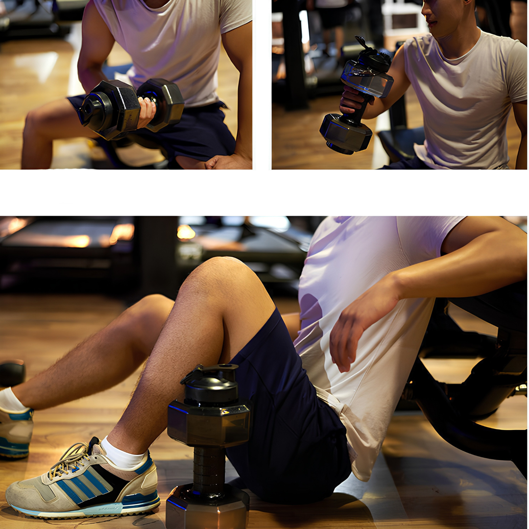 Unisex HydraBell fitness waterfles, combineert drinkfles en lichtgewicht training. Ideaal voor gym.