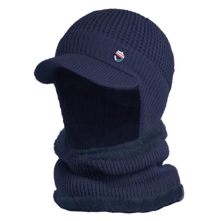 Gebreide heren wintermuts met klep voor outdoor. Biedt warmte en comfort tijdens koude dagen.