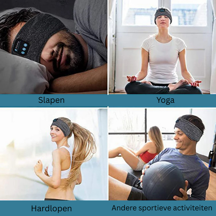 Bluetooth slaapmasker hoofdband met draadloze verbinding voor muziek en slaap, compatibel met smartphones.