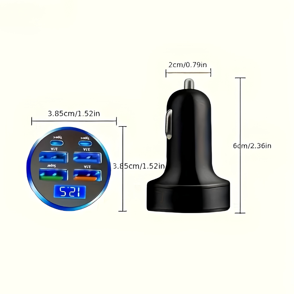 Krachtige 100W USB autolader met dubbele poort voor onderweg, laad snel je smartphone of andere apparaten tijdens reizen.