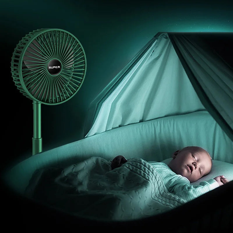 Veelzijdige draagbare ventilator, opvouwbaar en USB-compatibel; geschikt voor thuis, kantoor of buiten.