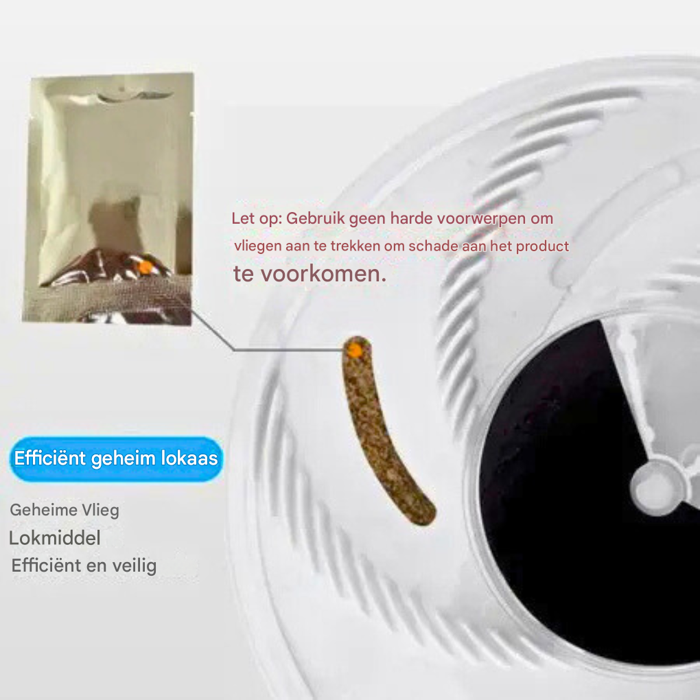 Stille, chemicaliënvrije elektrische vliegenvanger in modern wit design. Ideaal voor het vangen van muggen en vliegen binnenshuis.